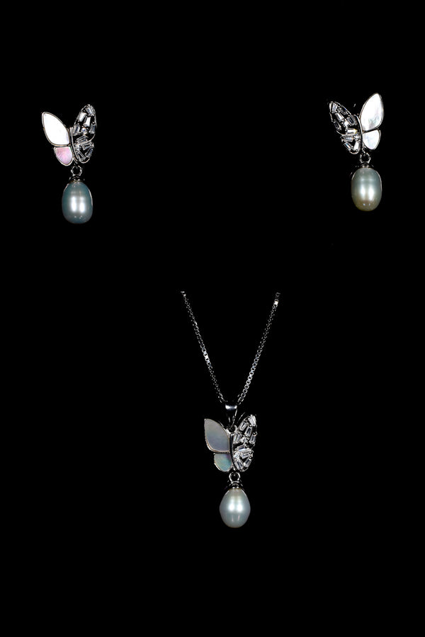 Pearl Wing Butterfly Pendant Set