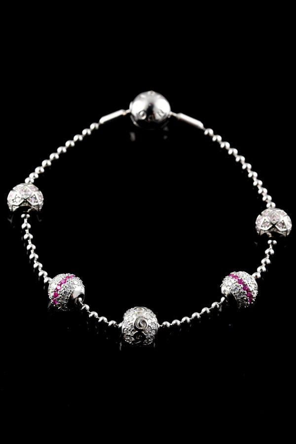Pink & White Diamond Ball Chain Adjustable Bracelet