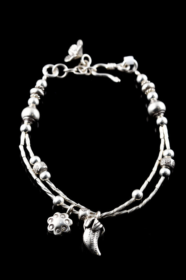 Dual Chain Chili & Flower Fusion Adjustable Bracelet