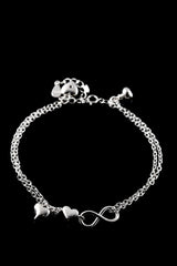 Dual Chain Infinity Heart Silver Bracelet