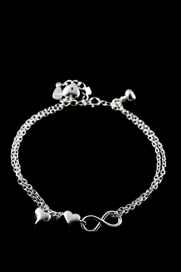 Dual Chain Infinity Heart Silver Bracelet