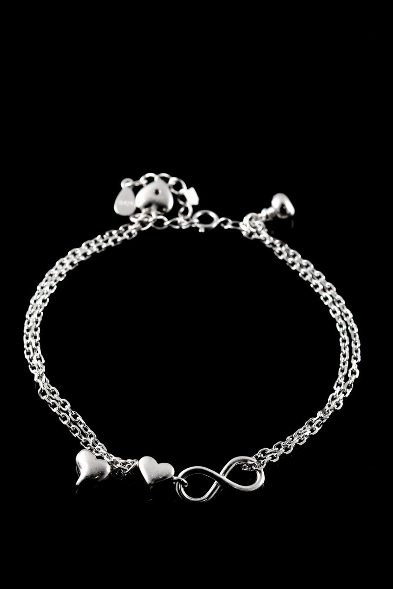 Dual Chain Infinity Heart Silver Bracelet