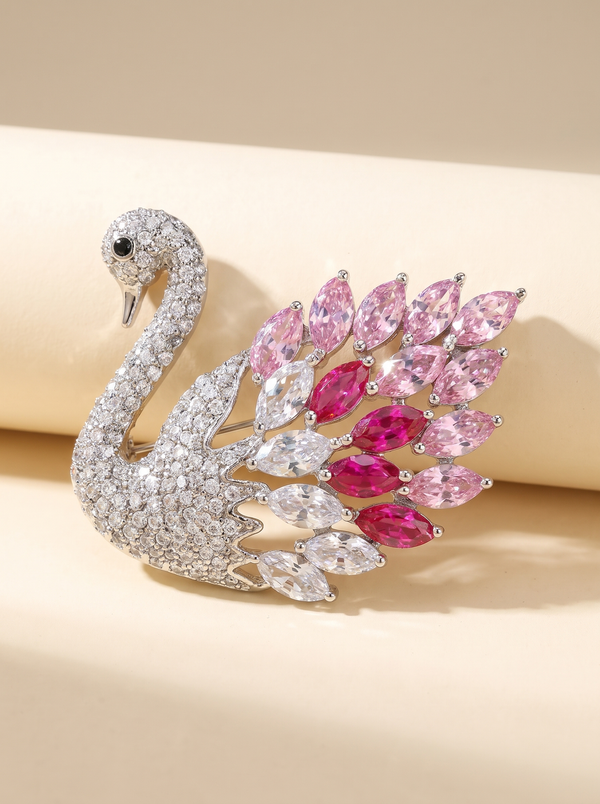 Rosé Swan Elegance Brooch
