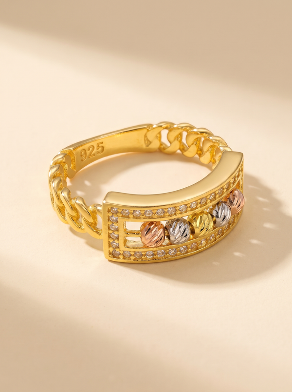 Tricolour Royale Cuban Ring