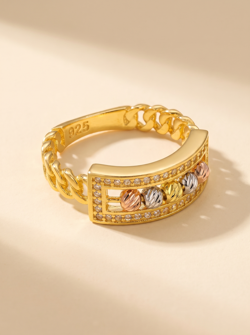 Tricolour Royale Cuban Ring